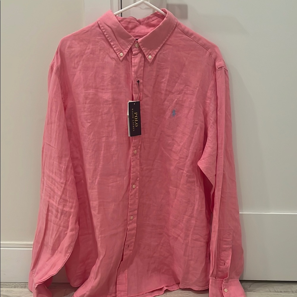 Polo Ralph Lauren Men's Linen Pink Button Down Shirt